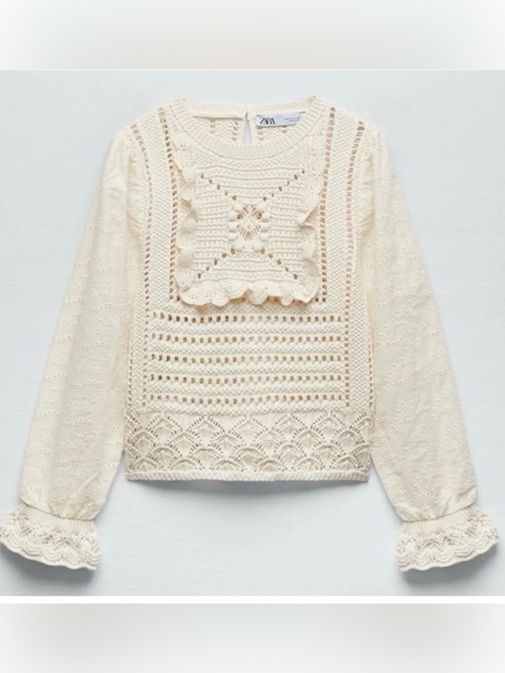 Zara Contrast Mixed Crochet Sweater. Size M